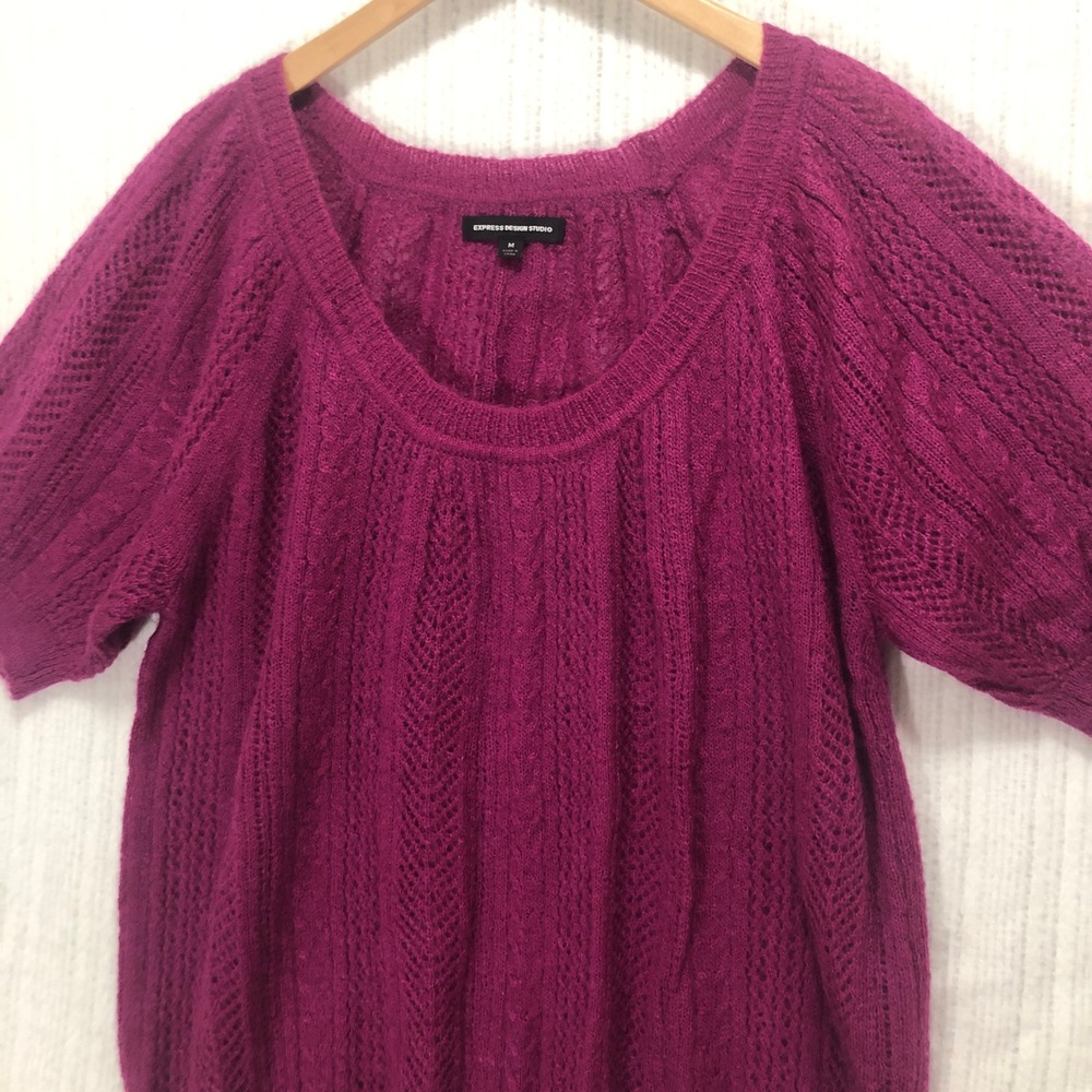 Express Design Studio Knit Top Short Sleeve Pullover‎ Sweater Purple M